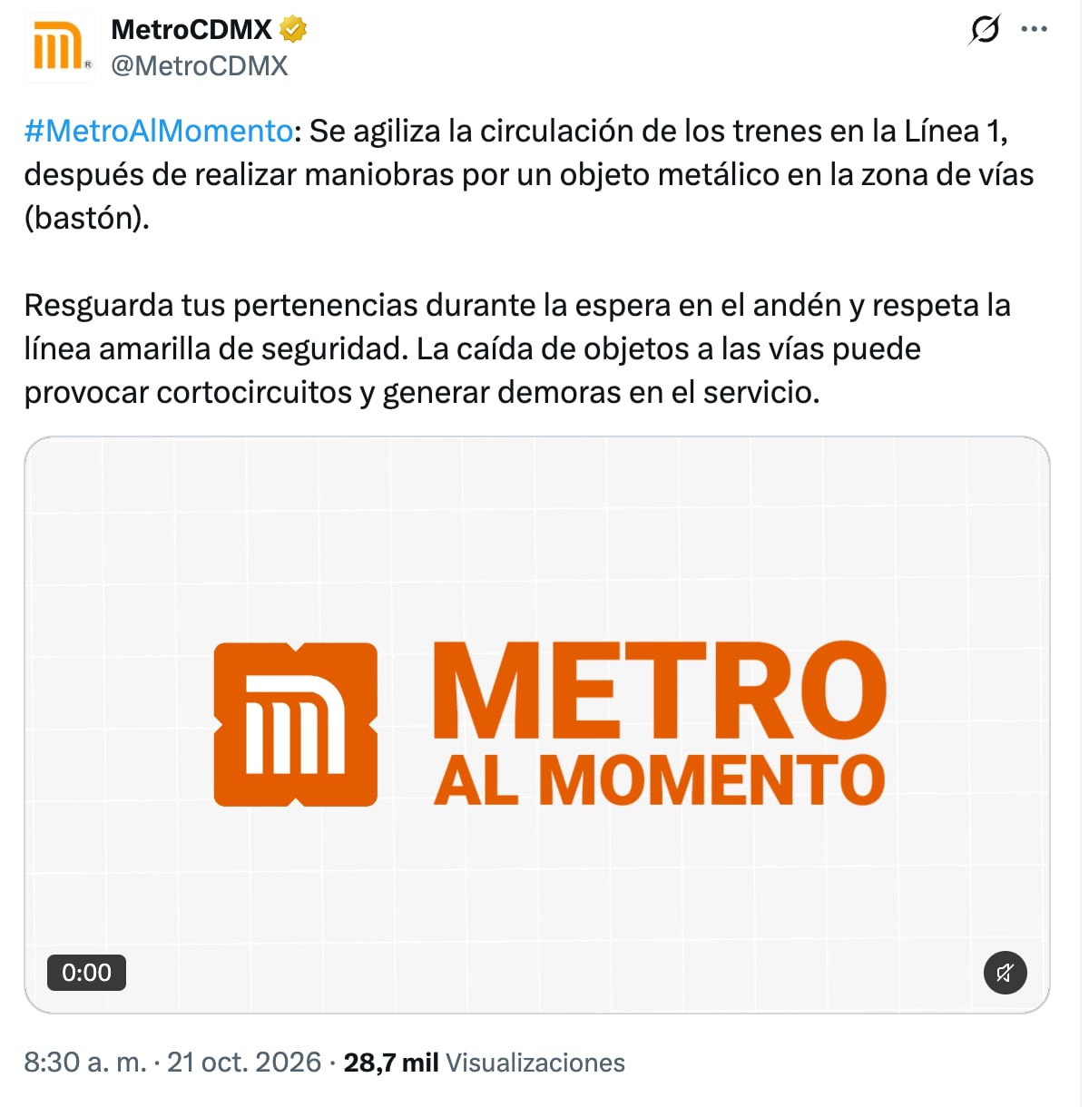 Reportan cortocircuito en estación Zaragoza de la Línea 1 del Metro CDMX