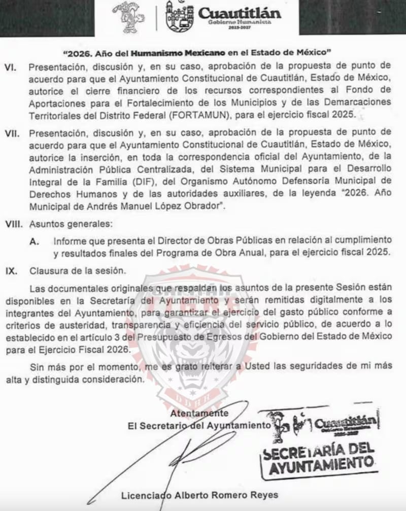 Leyenda de “2026, Año del Humanismo en el Estado de México” ya había sido aceptada