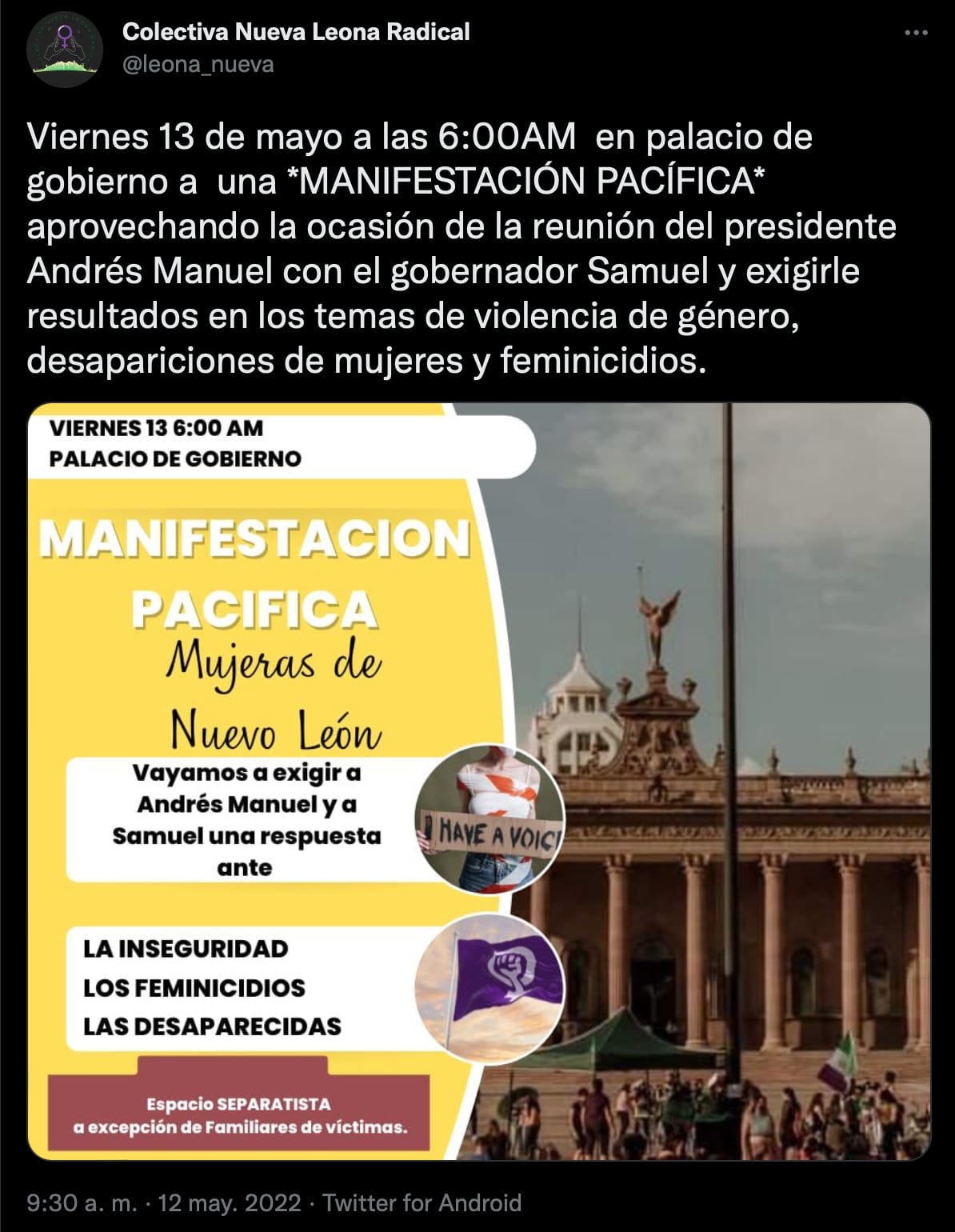 Mujeres protestan en Nuevo León por feminicidios