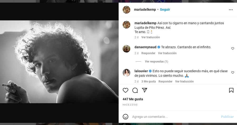 María Kemp, compañera y amiga de Andrés Tirado, lo despidió en Instagram