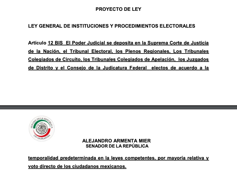 Propuesta de reformas de ley de Alejandro Armenta para que los jueces y magistrados sean elegidos por voto directo