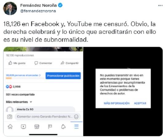 Tuit de Gerardo Fernández Noroña