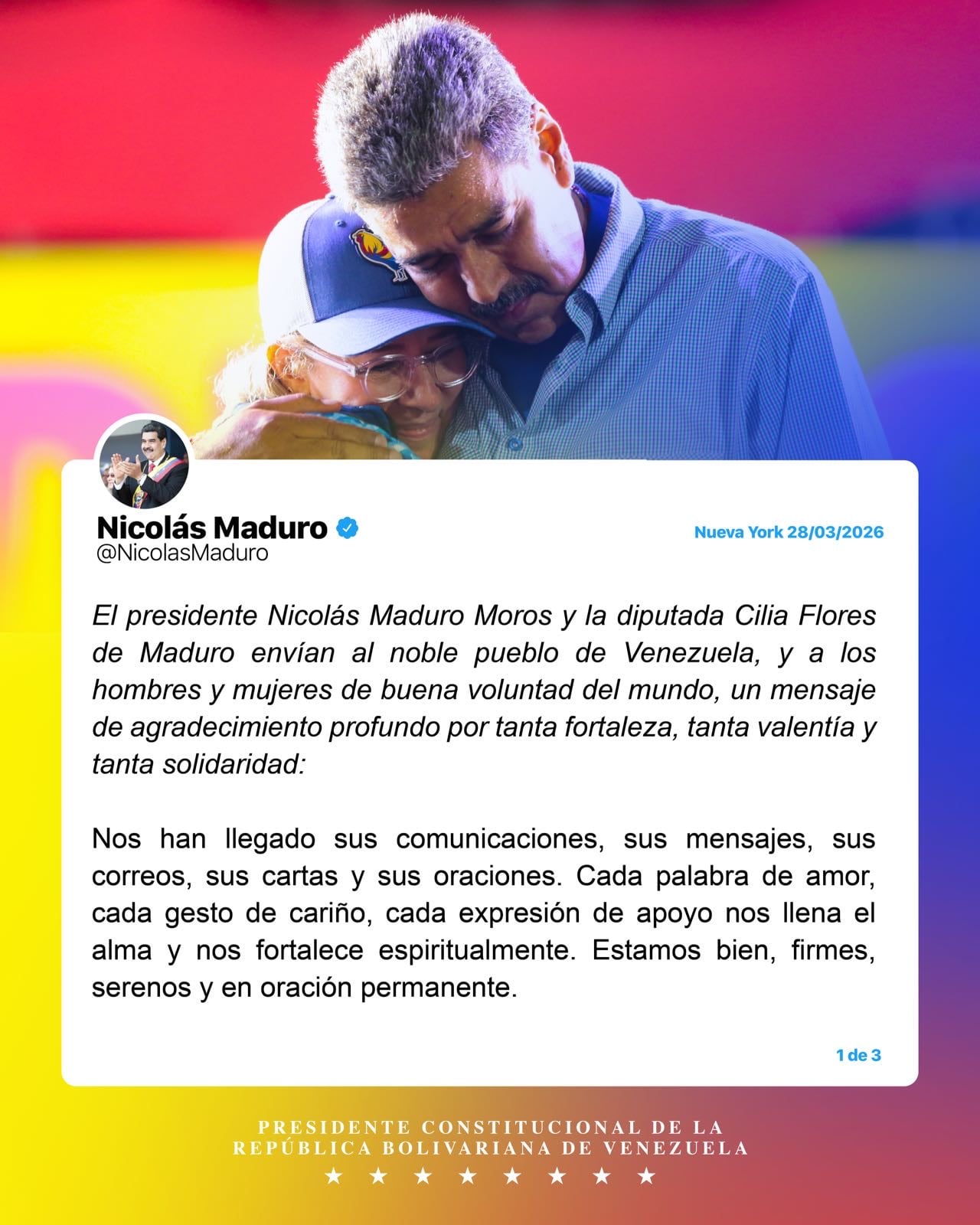 Mensaje de Nicolás Maduro y Cilia Flores