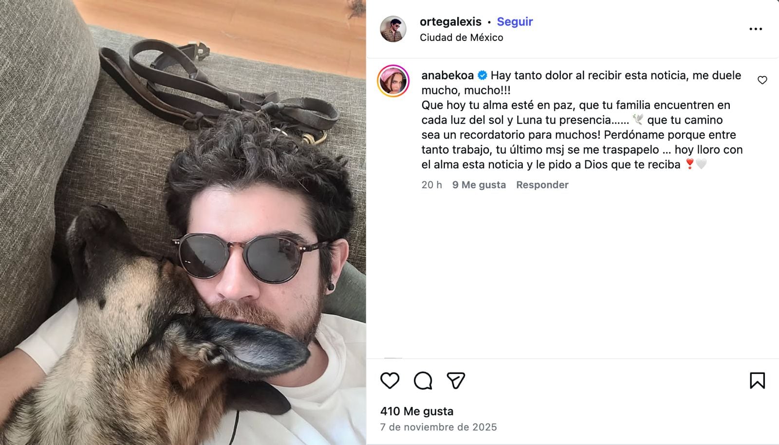 Mensaje de Ana Bekoa por la muerte de Alexis Ortega