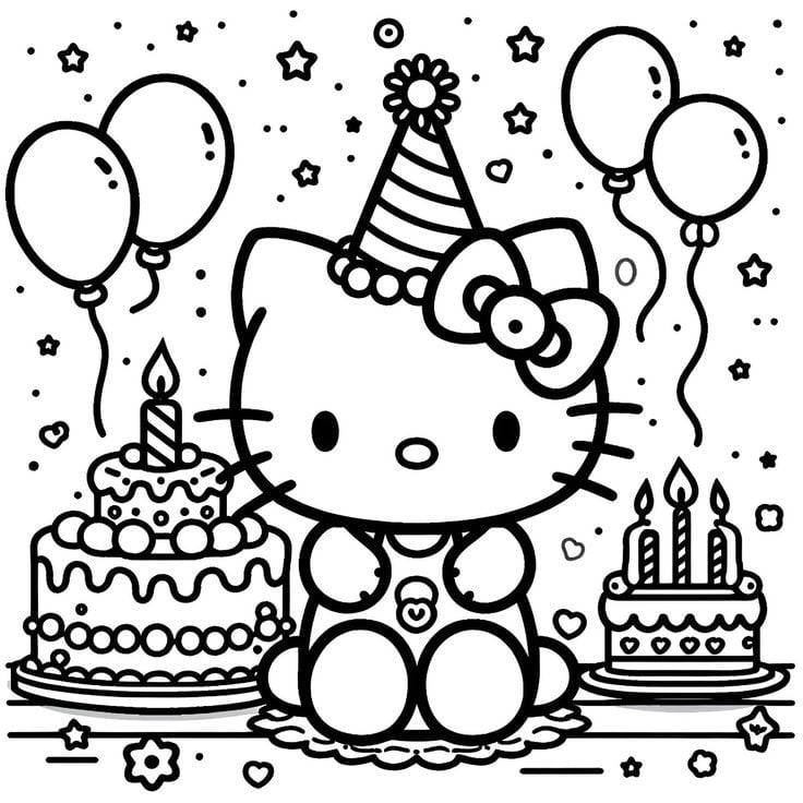 Dibujos de Hello Kitty cumpleaños para colorear