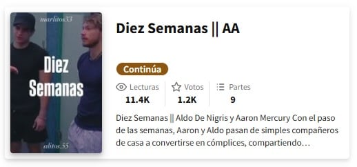 Libro de Aldo de Tamez de Nigris y Aarón Mercury en Wattpad por La casa de los famosos México 2025.
