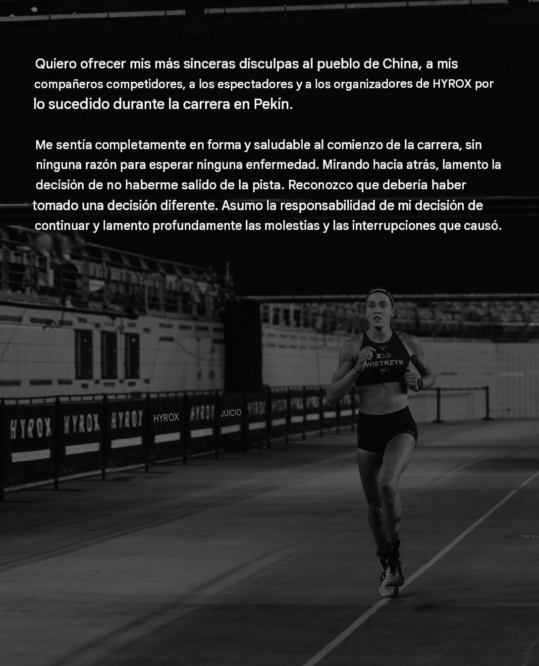 Comunicado de Joanna Wietrzyk sobre su incidente en HYROX China (traducido).
