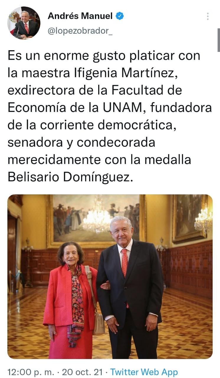 Ifigenia Martínez Hernández se reúne con AMLO