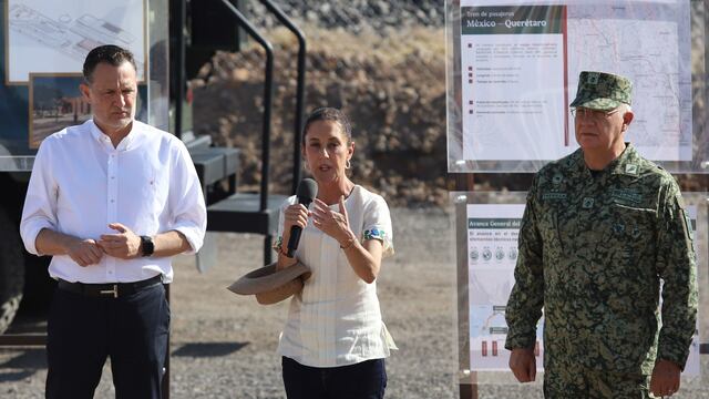 Claudia Sheinbaum, presidenta de México, durante su discurso por el inicio de los trabajos del Tren México-Querétaro