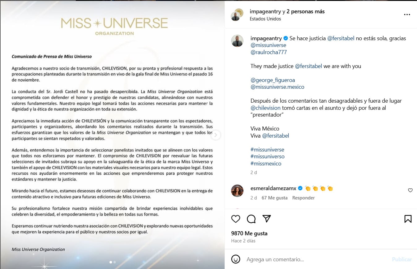 Miss Universo defiende a la mexicana María Fernanda Beltrán