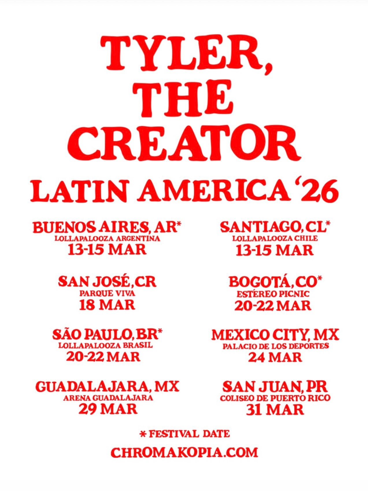 Boletos para Tyler, the Creator en México 2026: Preventa y precios oficiales