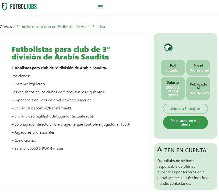 Oferta para extremo izquierdo en Arabia Saudita