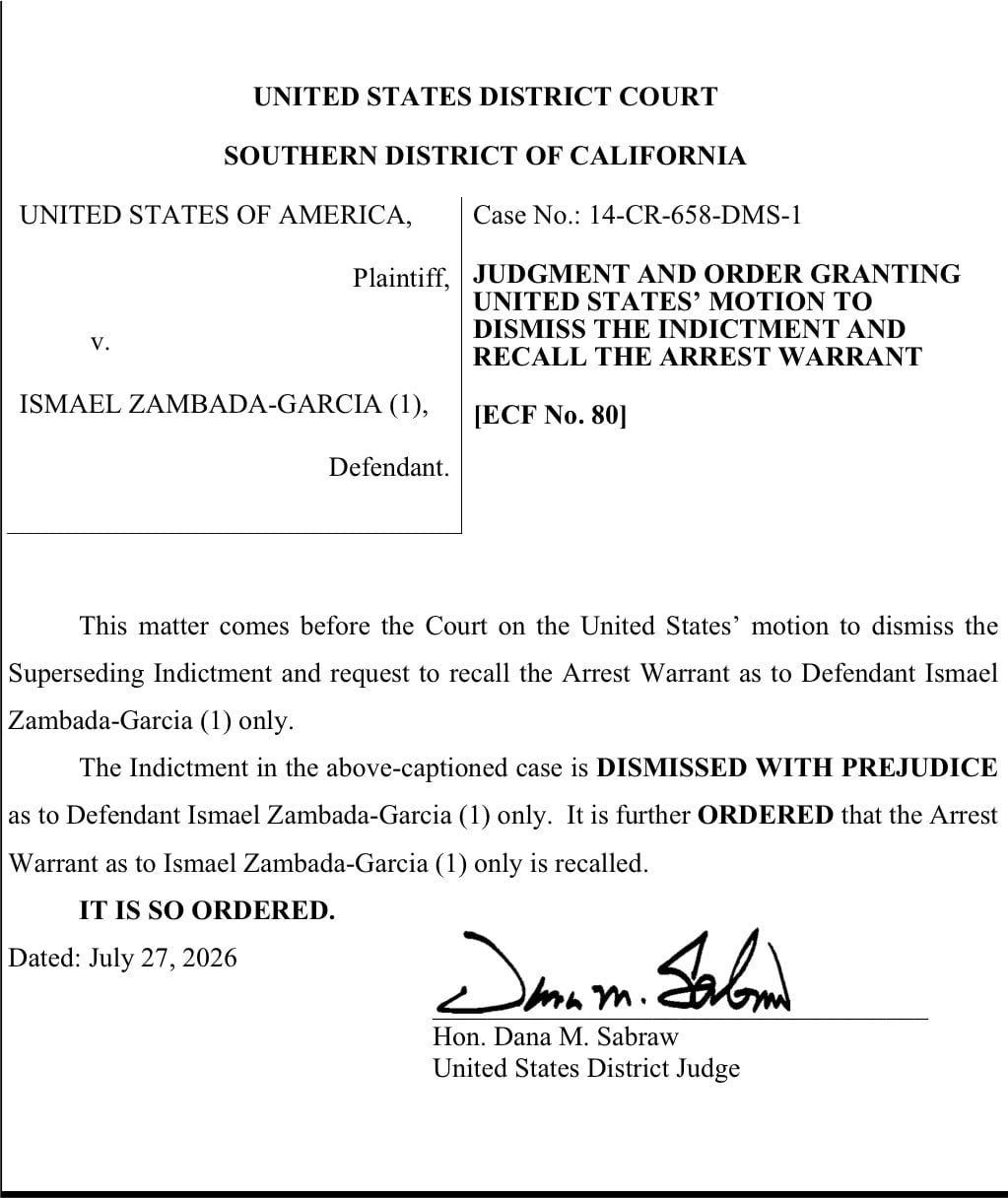 Jueza desecha acusación por narcotráfico contra El Mayo Zambada en San Diego