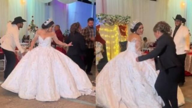 Un video en TikTok exhibe a una tía envidiosa pisando el vestido de la novia