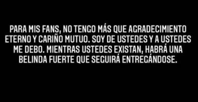 Belinda agradece el apoyo de sus fans