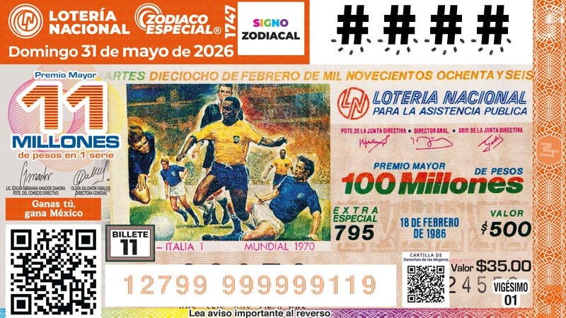 Lotería Nacional presenta los cachitos 11 y 12; homenaje a la era dorada del fútbol brasileño en México