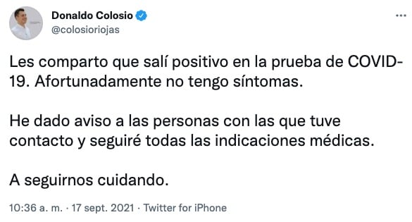 Tuit de Luis Donaldo Colosio Riojas