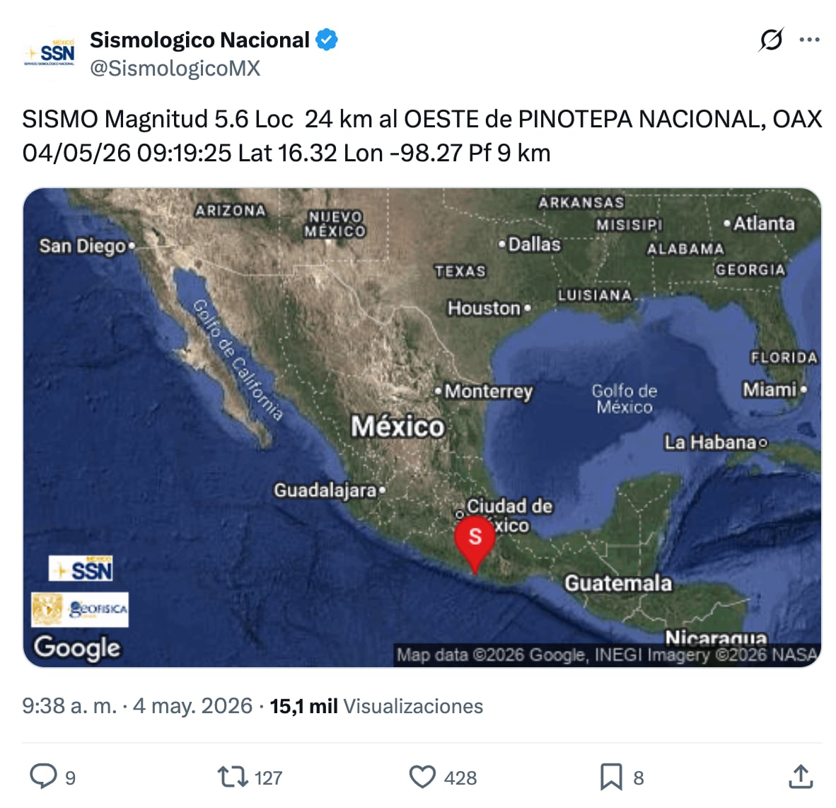 Pronunciamientos ante el sismo de 5.6 este 4 de mayo
