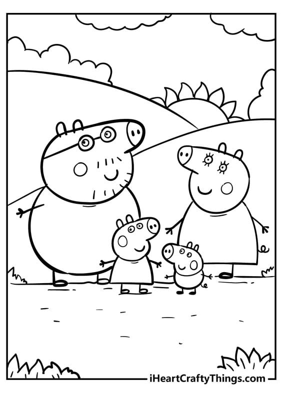 Dibujos de Papá Cerdito, el padre de Peppa Pig, con temática de primavera