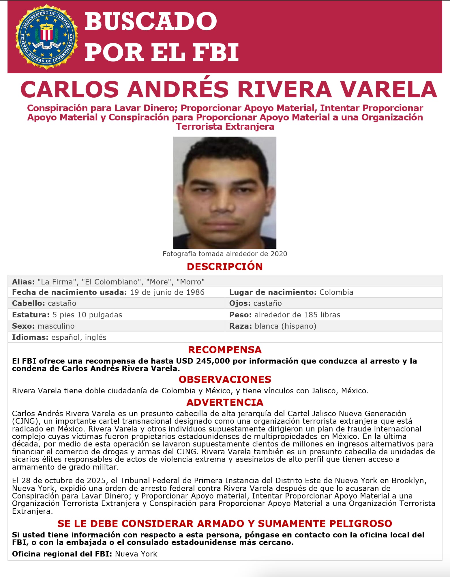 Ficha de búsqueda de Carlos Andrés Rivera Varela