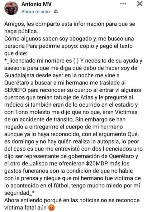 Rumor del pago de 20mdp para no decir que una persona murió en la trifulca del partido entre Querétaro y Atlas FC/Twitter