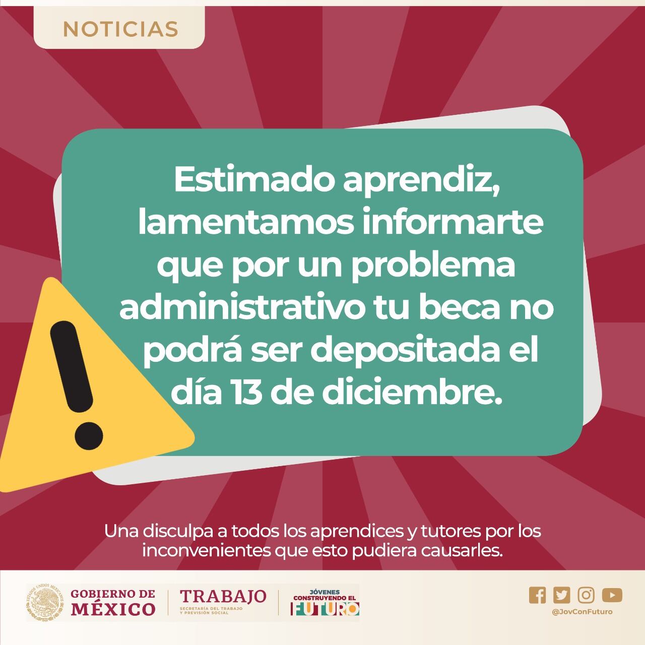 Aviso de Jóvenes Construyendo el Futuro.