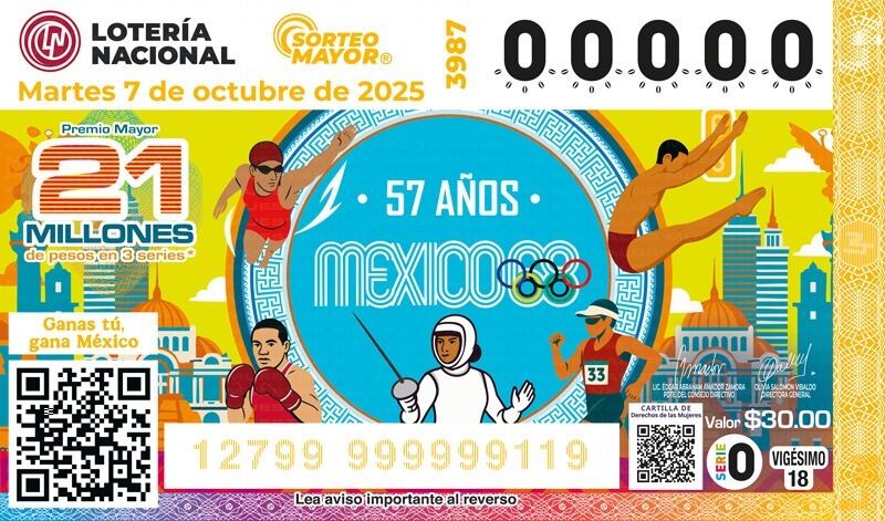 Lotería Nacional conmemora 57 años de los Juegos Olímpicos de México 68 con billete especial