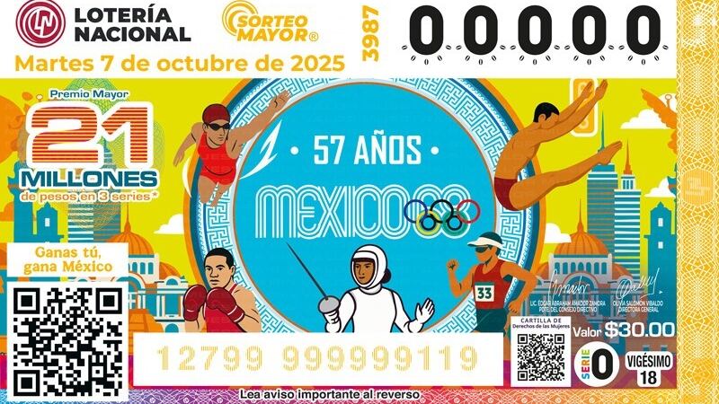 Lotería Nacional conmemora el 57 aniversario de los Juegos Olímpicos de 1968 en México