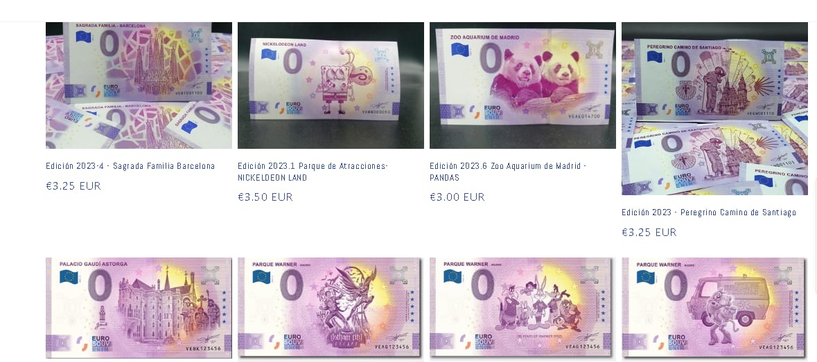 Muestras del billete de cero euros.