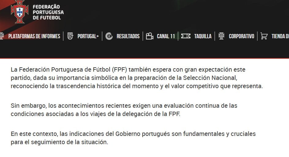 Postura de Portugal para el partido en México
