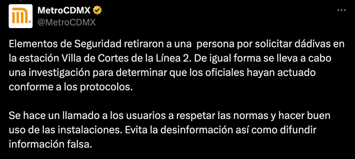 Metro CDMX hoy 10 de marzo: Trabajador agrede a usuario en la Línea 2 por grabar a policías sacando a persona con discapacidad que pedía limosna