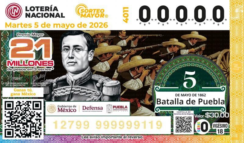 Sorteo Mayor 4011 conmemora la Batalla del 5 de mayo en Puebla