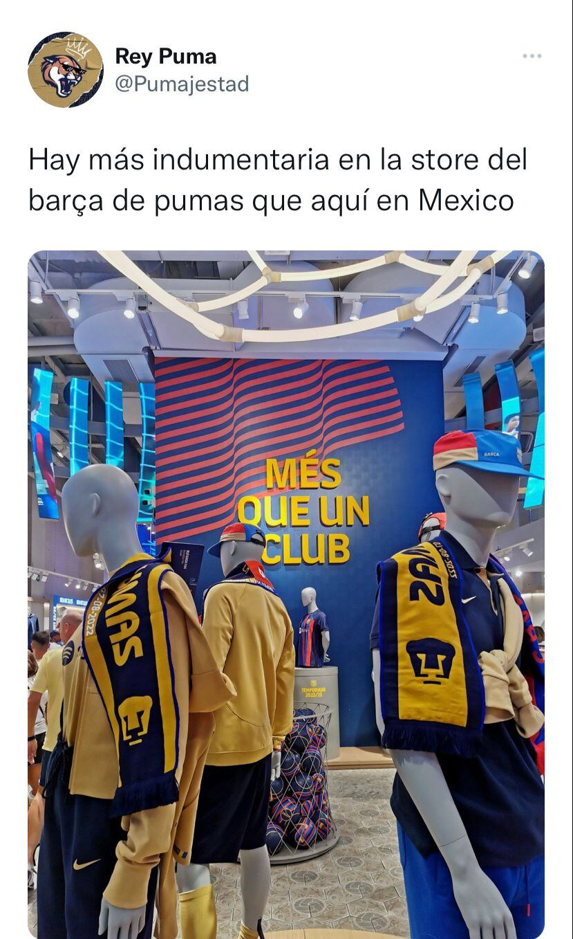 El Barcelona puso a la venta algunos artículos de Pumas en su tienda oficial.