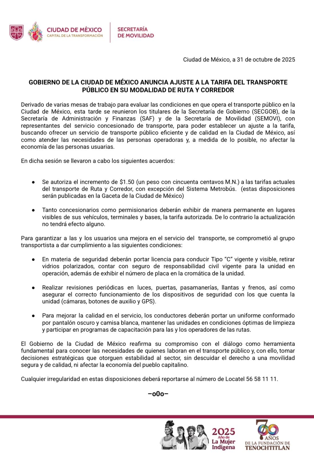 Aumento de tarifas del transporte público en la CDMX