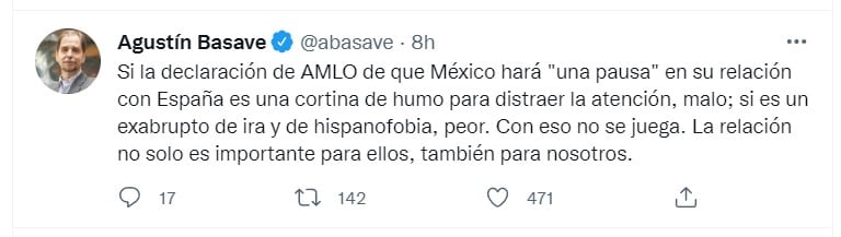 Tuit de Agustín Basave