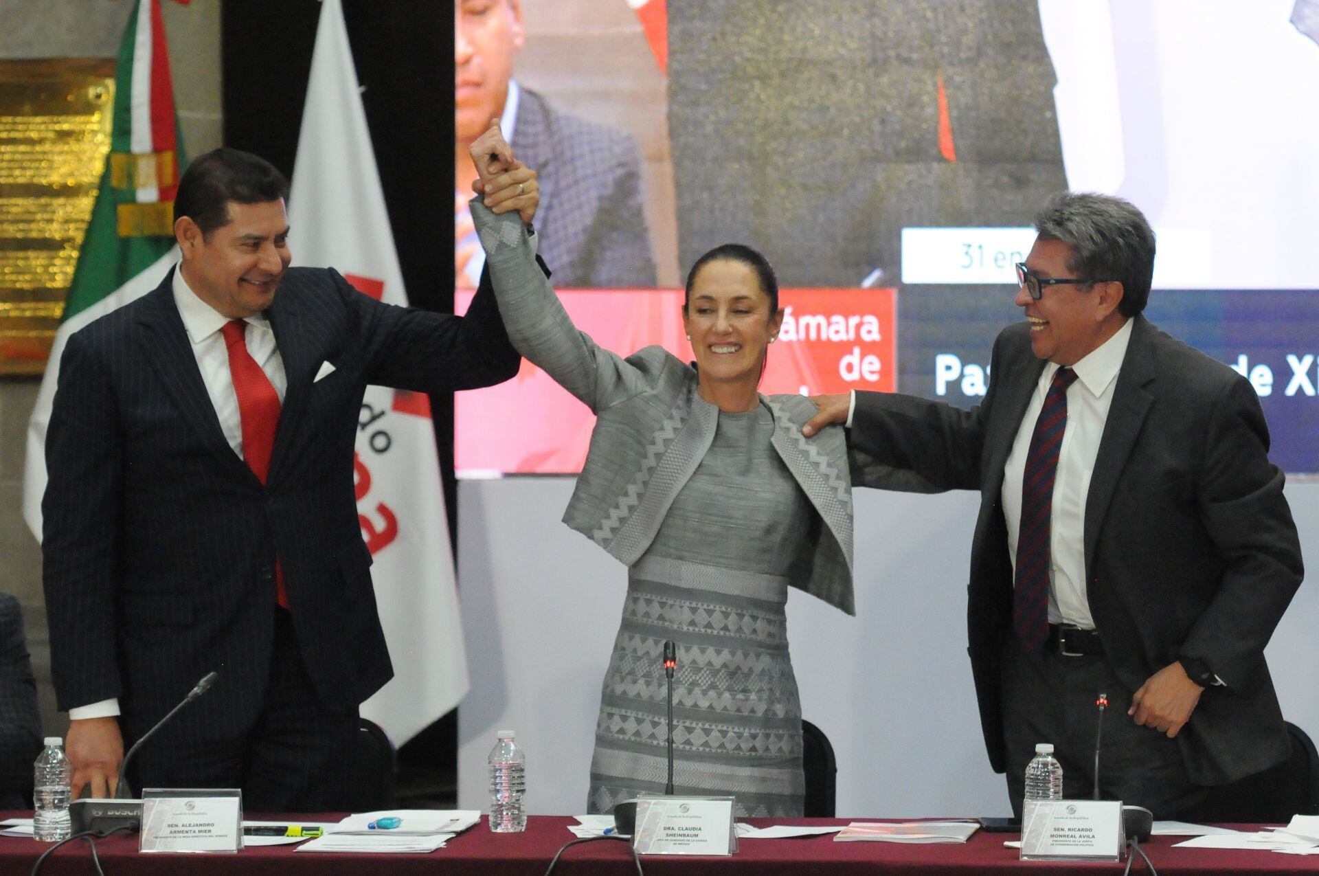Alejandro Armenta, Claudia Sheinbaum y Ricardo Monreal