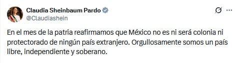 Claudia Sheinbaum sostiene la soberanía nacional.