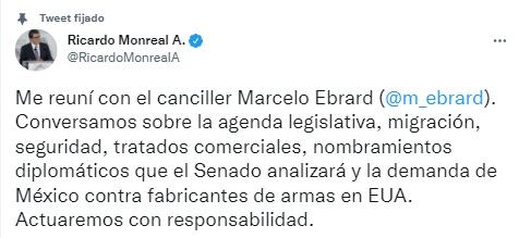 Tuit de Ricardo Monreal