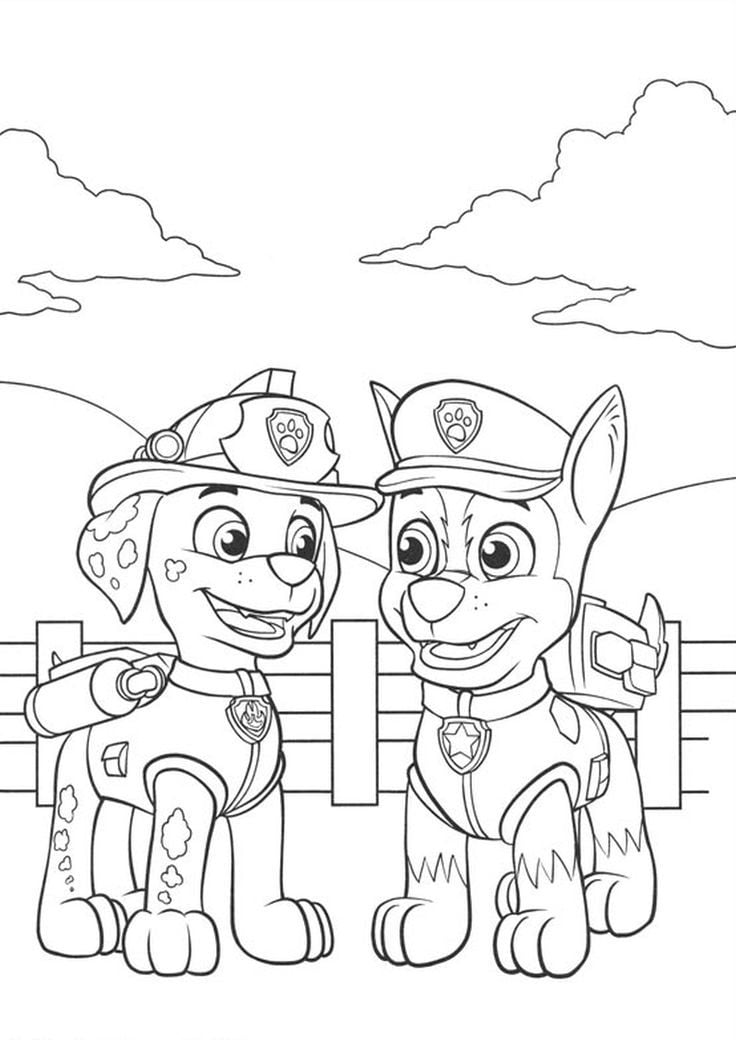 Dibujos de Chase y Marshall de Paw Patrol para colorear