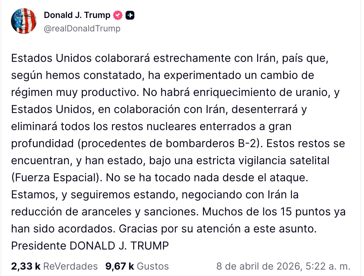 Donald Trump manda mensaje sobre acuerdo con Irán