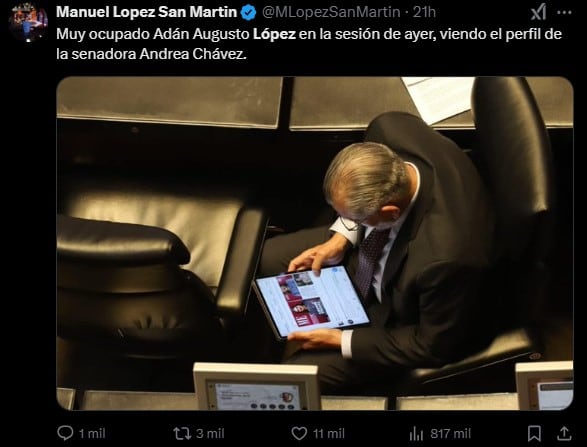 Manuel López San Martín publica la triste foto que protagonizó Adán Augusto López.