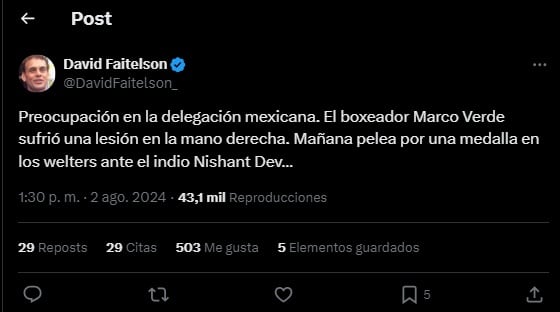 Faitelson informó de la lesión de Marco Verde.