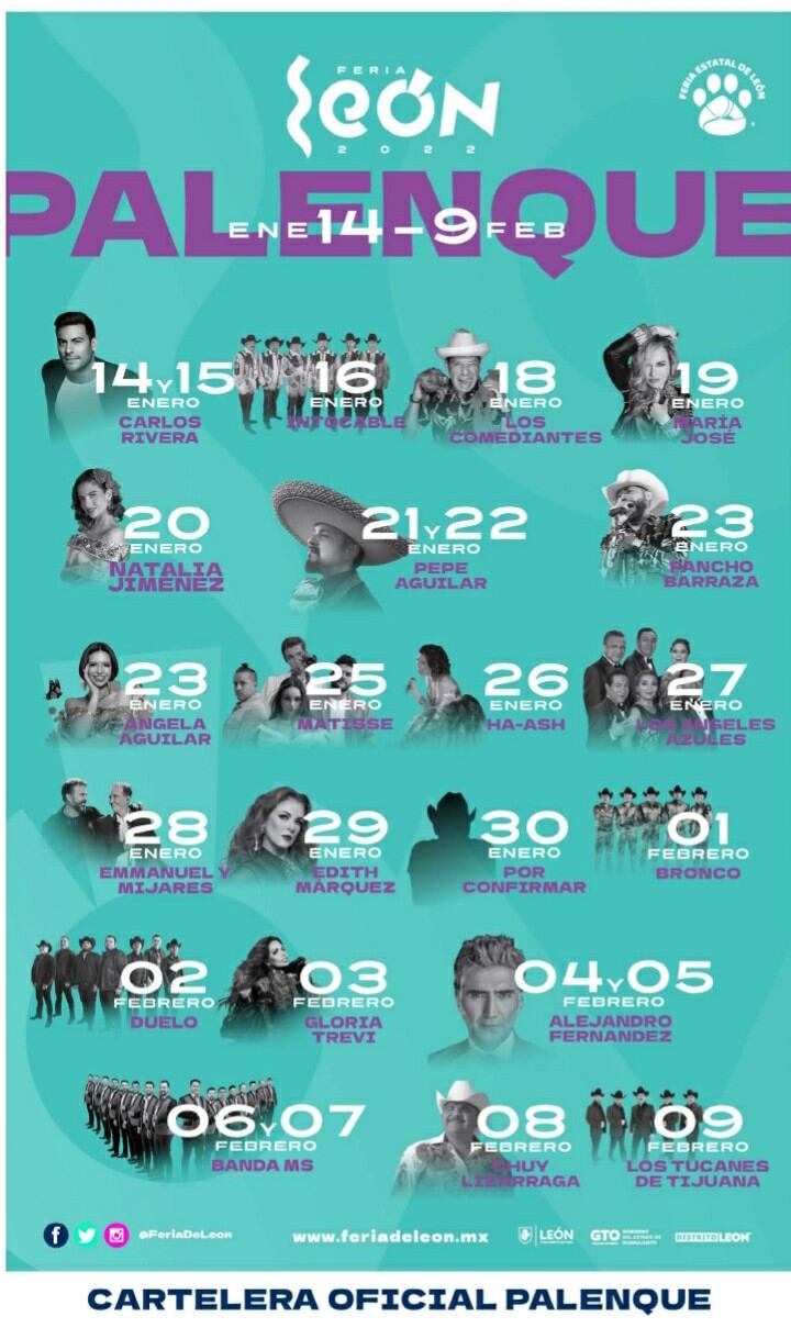 Cartelera del Palenque de la Feria de León 2022