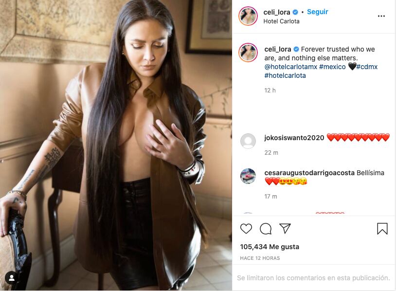 Celia Lora publica nueva foto en topless