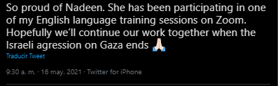 Tweet de maesta de Nadeen Abdel-Tai.