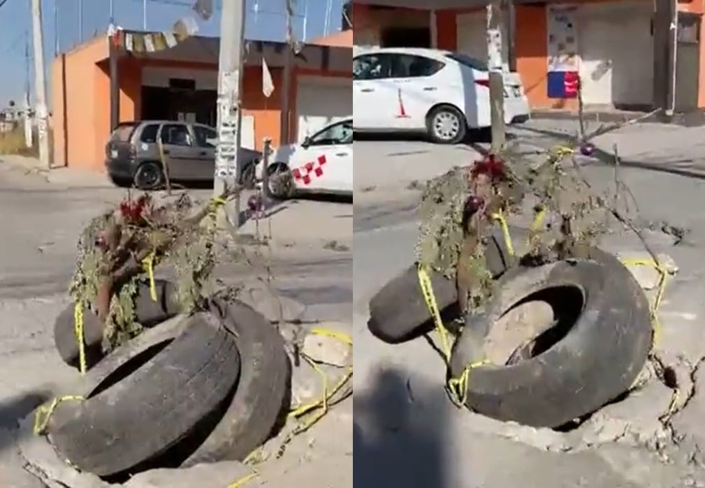 Bache con árbol navideño en Edomex