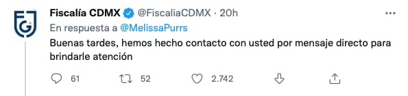Fiscalía de la CDMX contacta a Melissa Yamel tras denuncia de abuso sexual/captura de pantalla/@FiscaliaCDMX