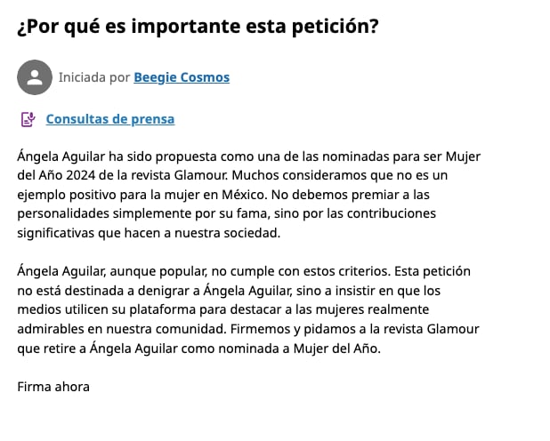 Exigen que retiren nombramiento a Ángela Aguilar