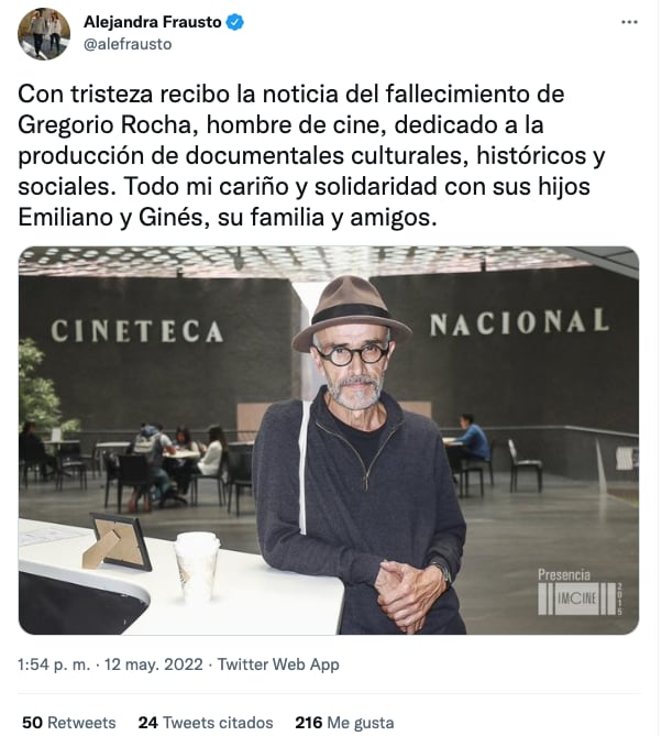 Tuit de Alejandra Frausto, secretaria de Cultura