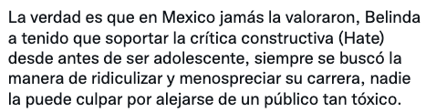 Salen en defensa de Belinda